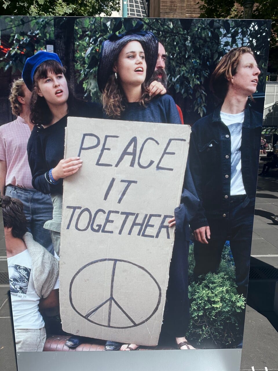 Rennie Ellis’s artworks presented in State Library Victoria showing Australian people’s love of peace. PHOTO: Zhaohui Wang