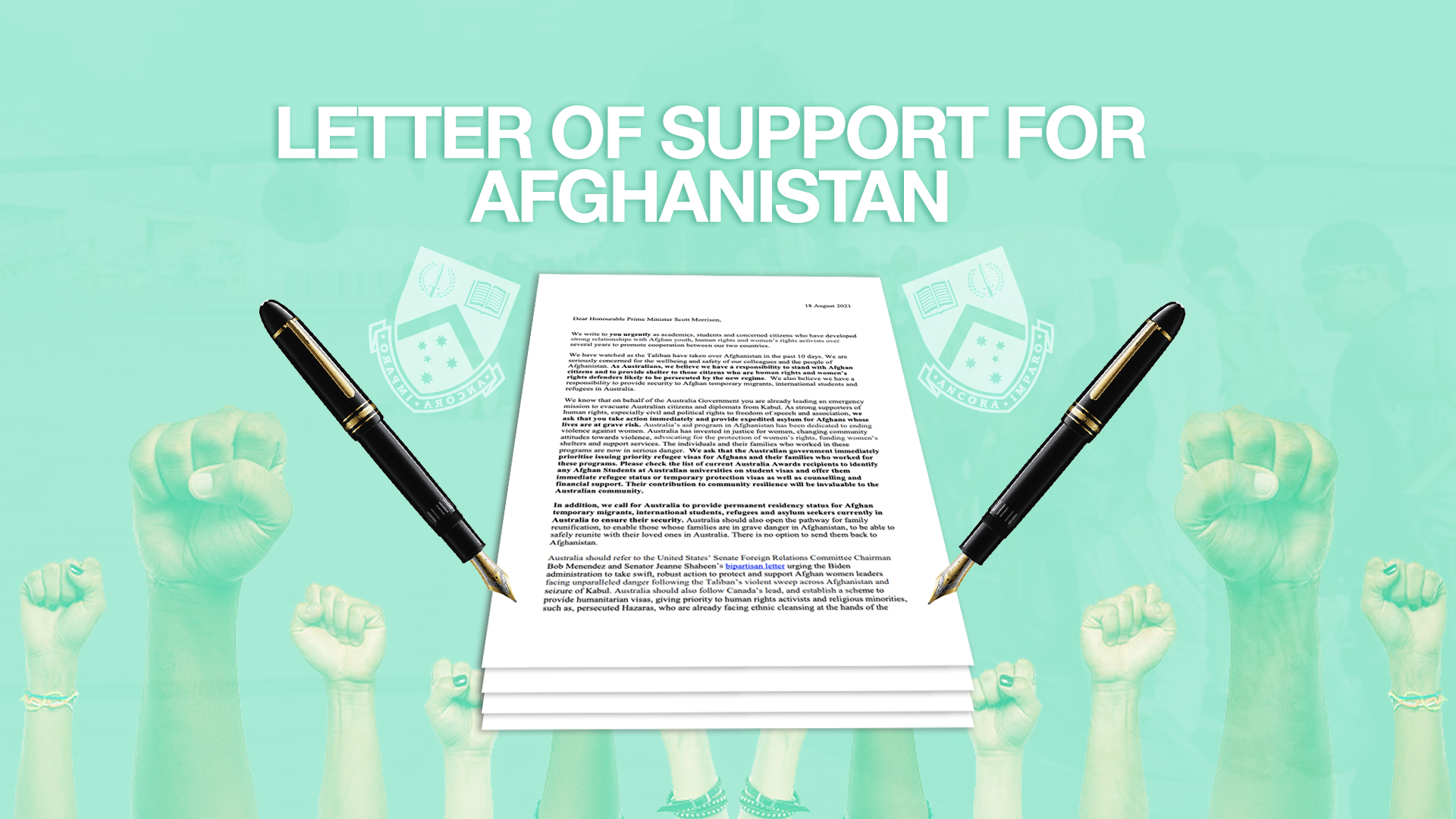 The PM responds to Monash University's plea to help Afghan people