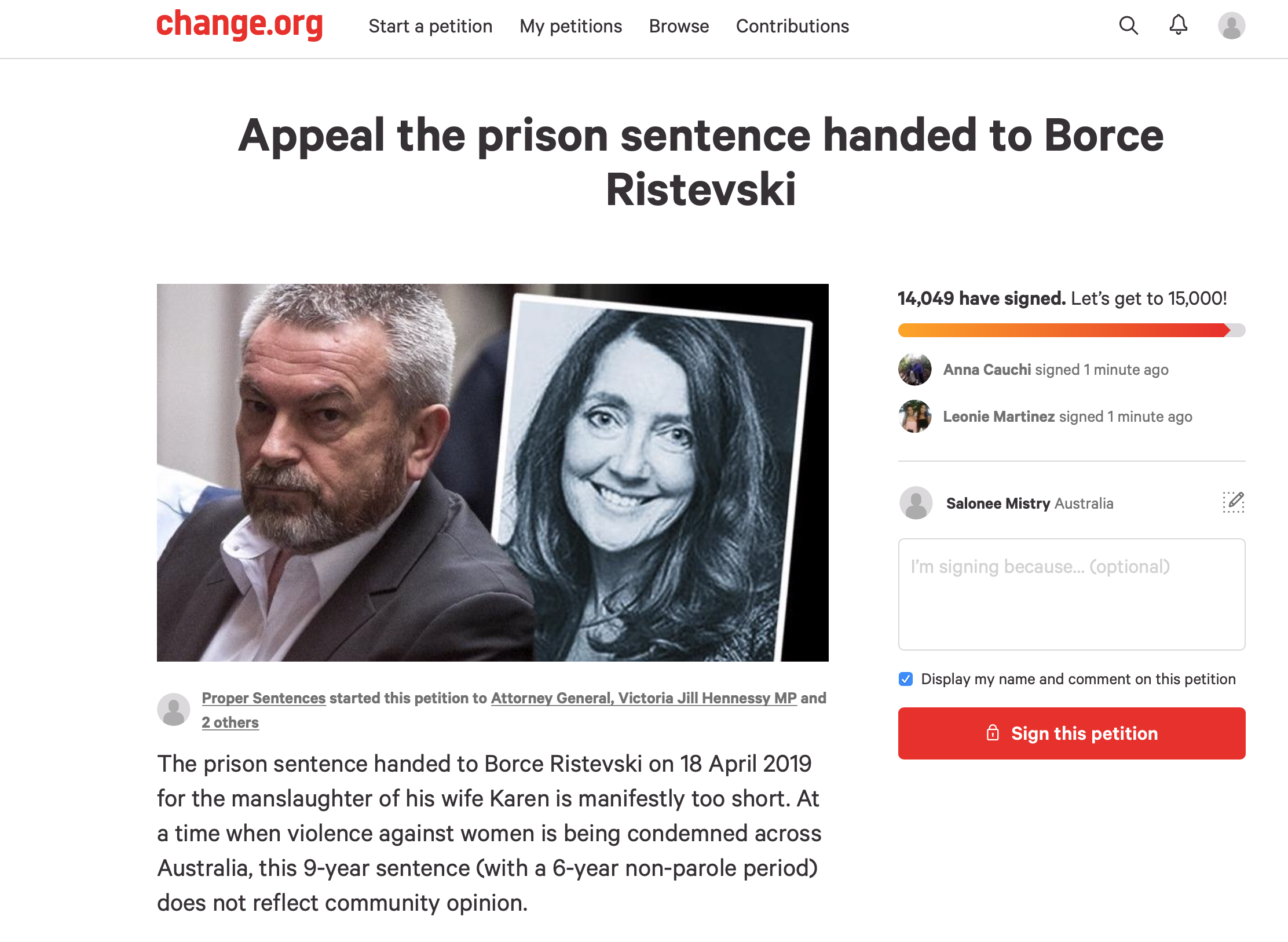 Public outcry over wife killer's prison sentence