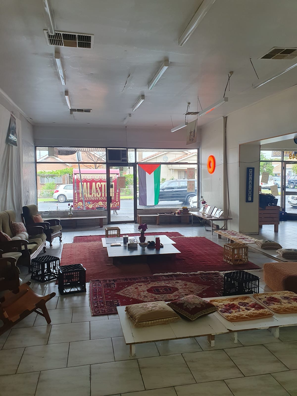 Cosy cushion set up inside Dukkana